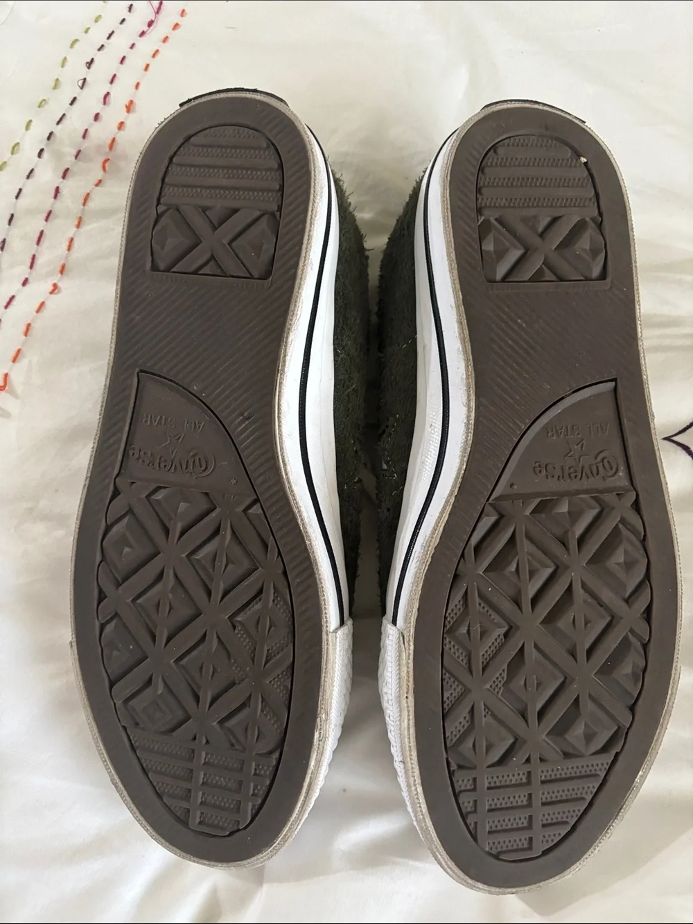Converse Olive Green Suede Sneakers with White Accents
